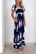 Square Neck Backless Abstract Print Maxi Dress