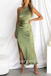 Sleeveless One Shoulder Ruched Side Slit Maxi Dress