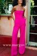 Strapless Ruched Tube Pocketed Wide Leg Jumpsuit