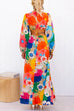 Chic Long Sleeve Cutout Back Waist Floral Print Maxi Dress