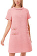 Margovil Elegant Crewneck Short Sleeves Buttons Tweed Dress