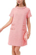 Margovil Elegant Crewneck Short Sleeves Buttons Tweed Dress