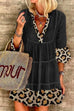 Margovil V Neck Ruffle Leopard Splice Swing Dress