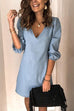 Margovil V Neck Cuff Sleeve Solid Mini Dress