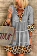 Margovil V Neck Ruffle Leopard Splice Swing Dress