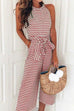 Margovil Crewneck Sleeveless Bow Knot Wide Leg Striped Jumpsuit