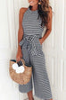 Margovil Crewneck Sleeveless Bow Knot Wide Leg Striped Jumpsuit