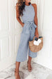 Margovil Crewneck Sleeveless Bow Knot Wide Leg Striped Jumpsuit