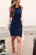 Margovil Solid Ruched Sheath Sleeveless Dress
