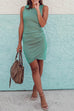 Margovil Solid Ruched Sheath Sleeveless Dress