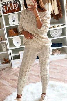 Margovil Crewneck Long Sleeve Sweater and Slim Fit Pants Solid Set