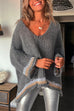 Margovil V Neck Long Sleeve Hollow Out Cozy Sweater