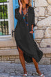 Margovil Buttons Side Split Cotton Linen Shirt Dress with Pockets
