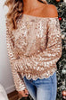 Margovil Long Sleeve Waisted Ruffle Sequin Tops