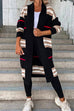 Margovil Open Front Color Block Striped Splice Long Sweater Cardigan