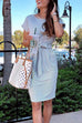 Margovil Short Sleeve Tie Waist Pockets Striped Dress