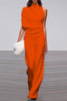 Margovil Solid One Shoulder Wide Leg Jumpsuit
