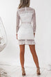 Margovil Mockneck Back Zipper Lace Splice Hollow Out Solid Dress