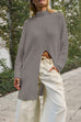 Margovil Mockneck Drop Shoulder Slit Front Loose Sweater