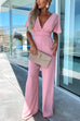 Margovil Deep V Neck Ruffle Sleeve High Waist Wide Leg Jumpsuit