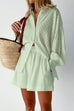 Margovil Bubble Long Sleeve Blouse Shirt Wide Leg Shorts Set